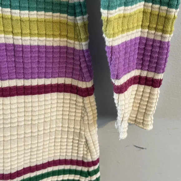 Free People Gidget Knit cotton purple green striped long sleeve dress size XS - Picture 4 of 8